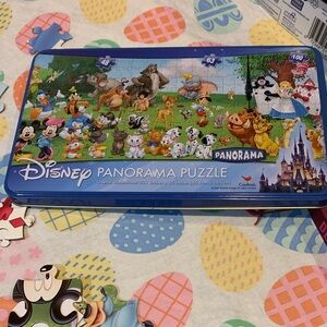 Disney Blue Panorama Puzzle Tin Featuring Classic Characters